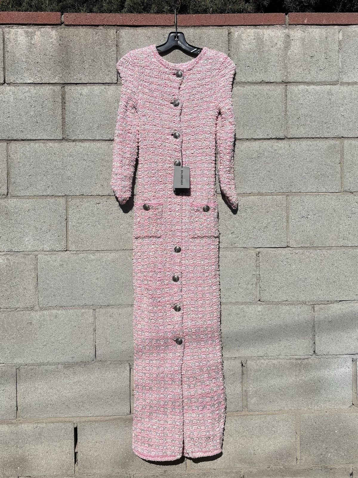 Balenciaga Cotton Tweed Knit Maxi Dress Pink Sz Xs